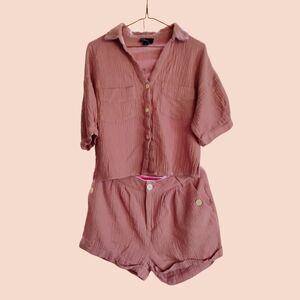 Lumiere Cotton Gauze Matching Top & Shorts Set Wmns Large Terracotta Brown Boho